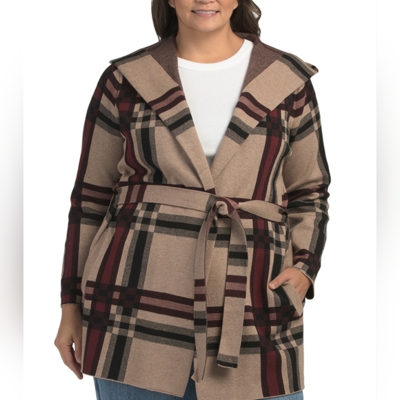 Adrienne Vittadini Jackets & Blazers - 🔹️Adrienne Vittadini🔹️ Tan Multi Plus Sixe Hoodie Cardigan With Belt